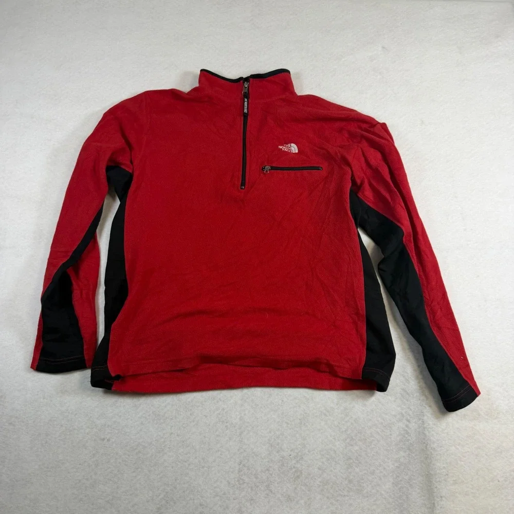 The North Face Mens Quarter Zip Fleece Pullover Red Black Mock Neck Large 8067